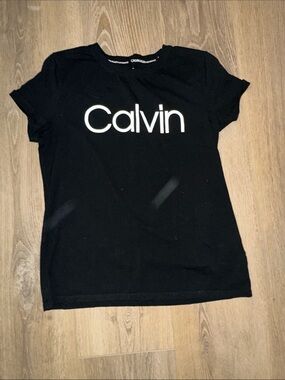 Calvin Klein Black Tee with White 'Calvin' Chest Logo